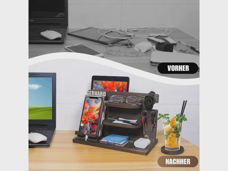 Personalized Wood Docking Station, Phone Stand, Desk Organizer (Custom Name) image 4