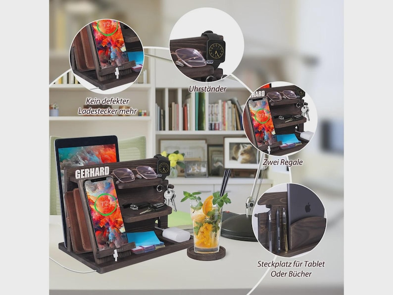 Personalized Wood Docking Station, Phone Stand, Desk Organizer (Custom Name) image 10