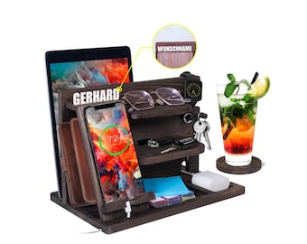 Holz Dockingstation Nachttisch Organizer Schlüsselanhänger Geschenke für männer Geburtstagsgeschenk für männer Personalisierte Geschenke