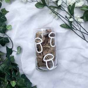 Mushroom Glass Cup, Woodland Cottagecore Iced Coffee Glass Can, Natural Mushroom Cup, Cute Mushroom Gift, Boho Coffee Glass, Glass Soda Can