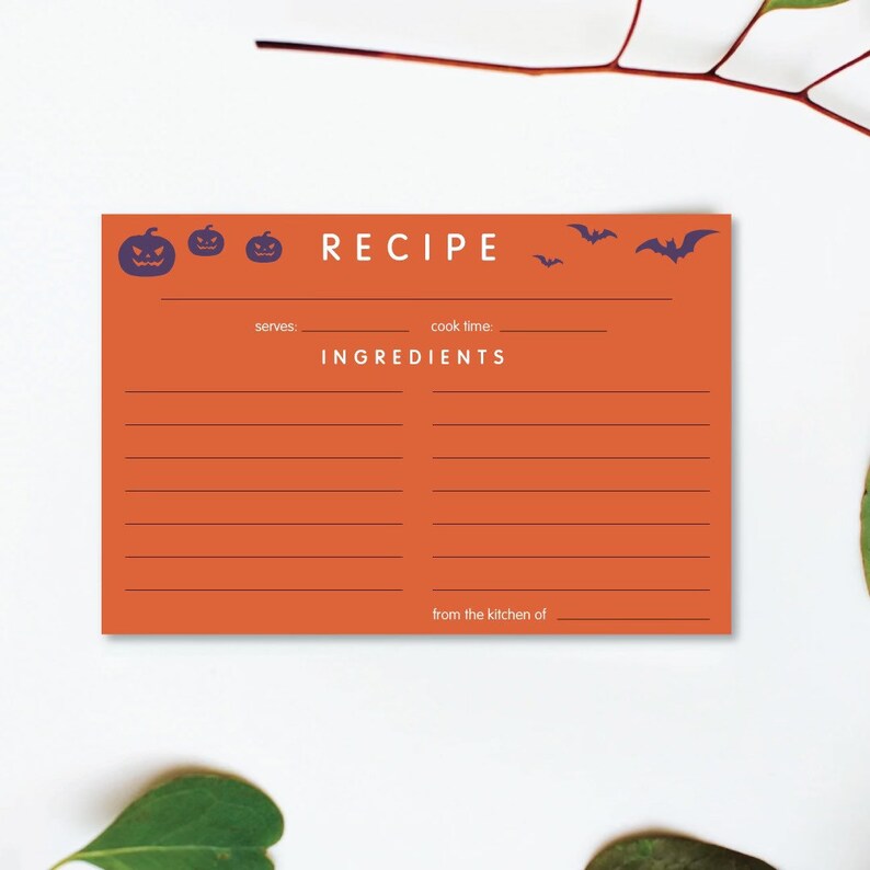 Halloween Recipe Card Printable Recipe Card Recipe Cards Etsy