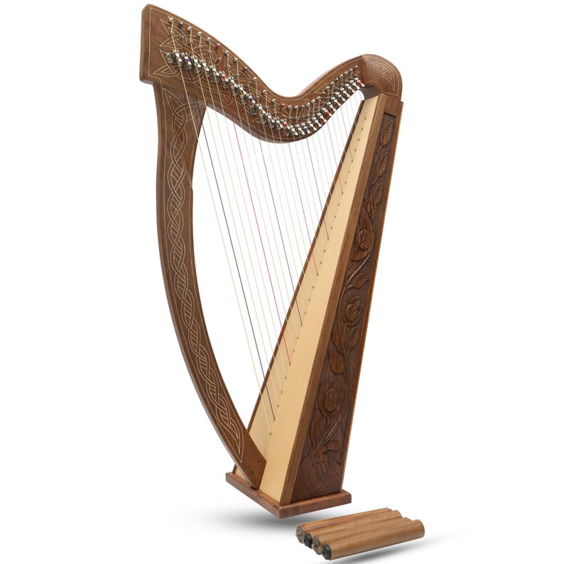 27 String Irish Harp with Levers: Handmade Celtic Folk Instrument Walnut