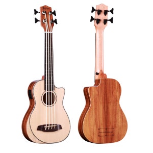 Ukulele Bass, Baritone Ukulele Bass Acacia wood with EQ, Bass Ukulele with bag made of solid wood.