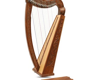 19 String Celtic Harp with Levers, Rosewood Body, Engraved Frame