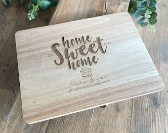 New Home Chopping Board. Home Sweet Home Cutting Board. Personalised New Home Gift. House Warming Present.