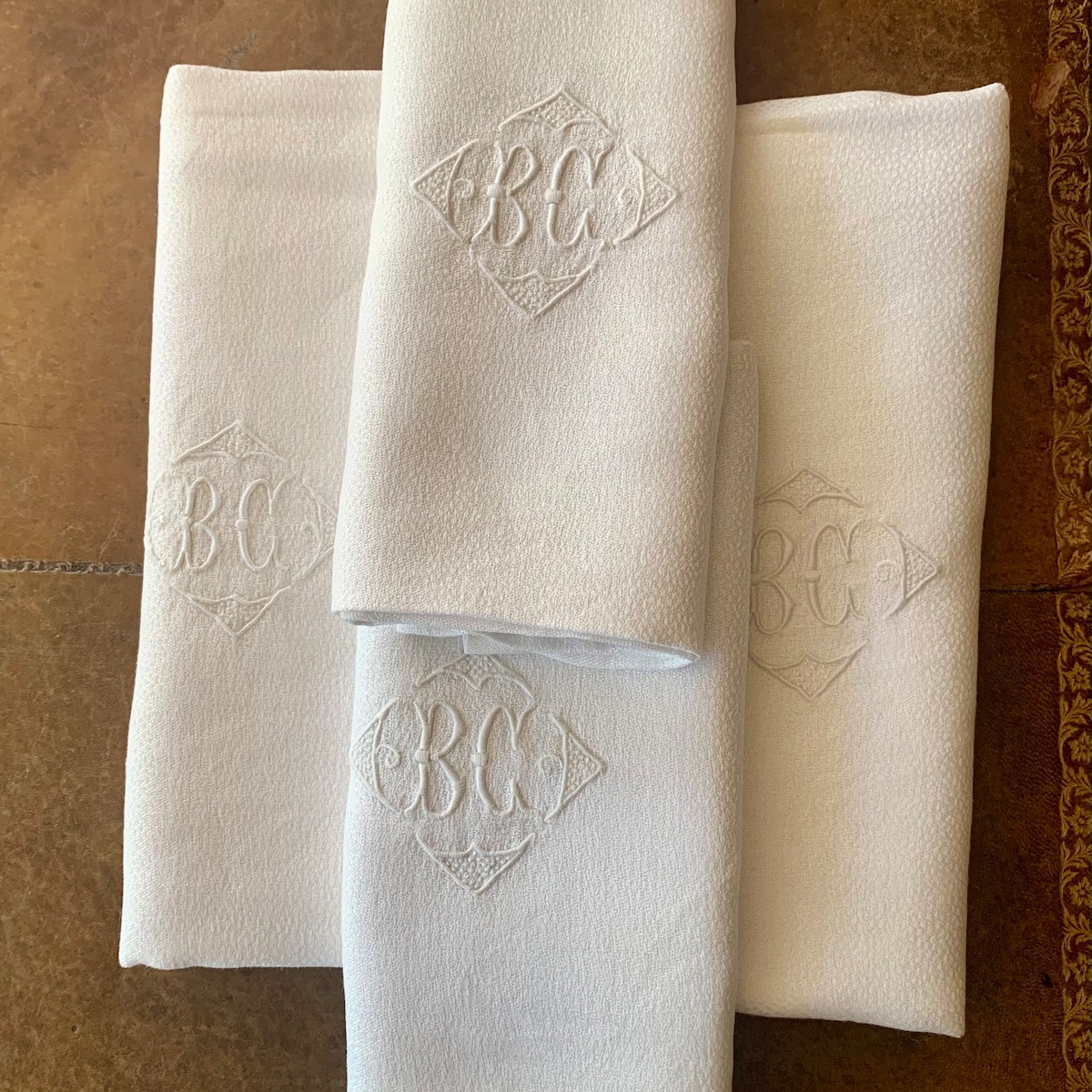 A Very Fine Set of 4 Antique French White Damask Linen Napkins With Embroidered Monogram BC Circa 1925 - Etsy