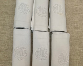 フランスアンティークリネンダマスクレストランナプキン6枚。中央に「B