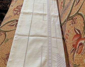 Fine antique French white métis linen embroidered sheet circa 1930