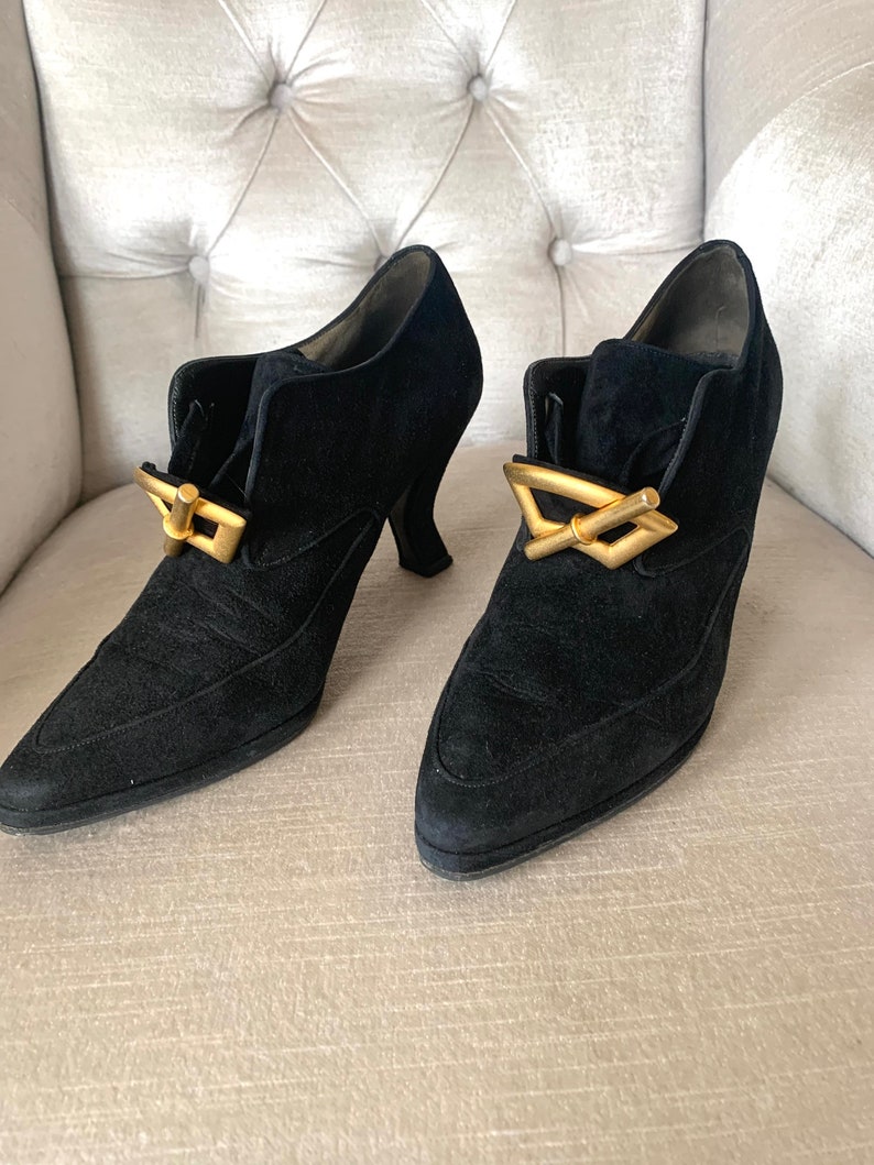 Vintage Karl Lagerfeld ankle boots in suede and leather in the eighteenth century style