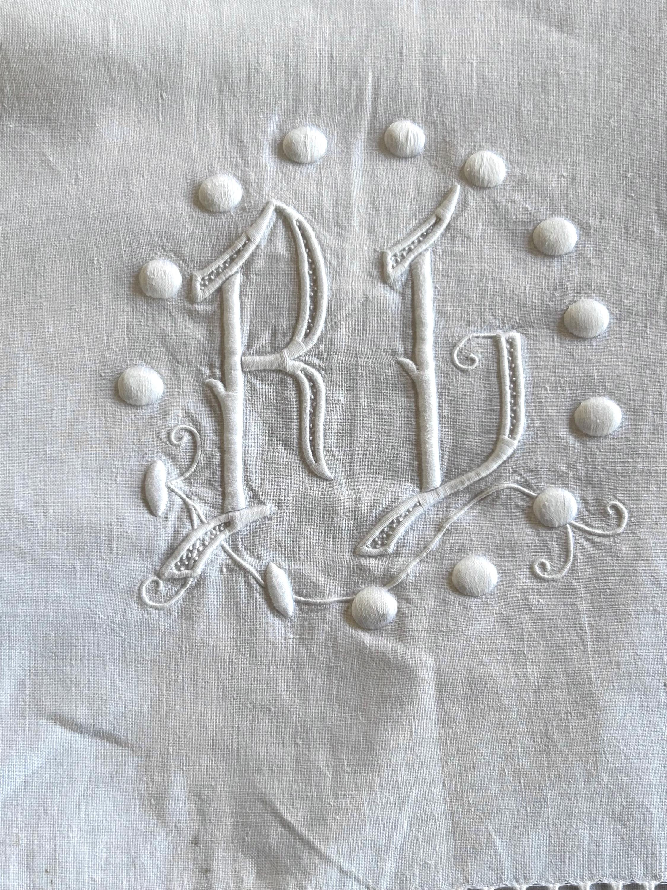 A Very Large Antique French Wedding Trousseau Linen Sheet With Open ...