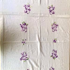 A vintage French cotton embroidered tablecloth with violets circa 1950’s