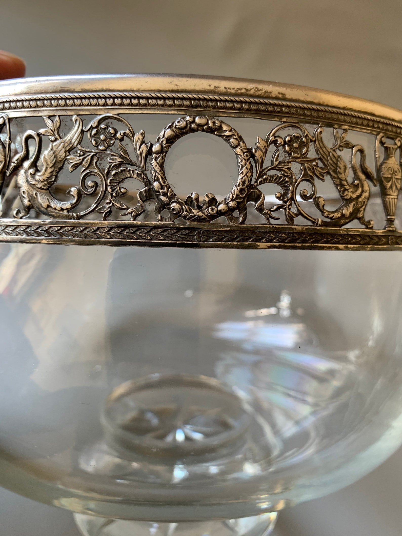 Napoleon III Cut Glass and Silver Overlay Tall Footed Bowl Etsy