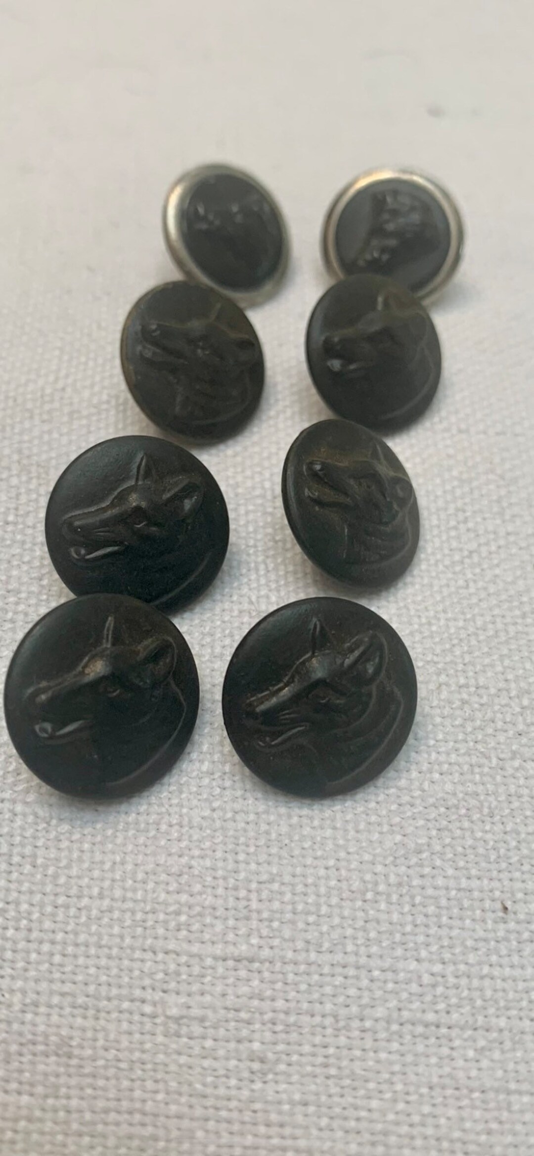 A Set of 8 Antique French Black Metal Buttons, 6 Have Repoussé Wolves’s ...
