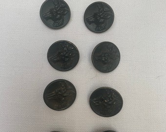 A set of 10 antique French verdigris brass hunting buttons with repoussé stag heads circa 1900
