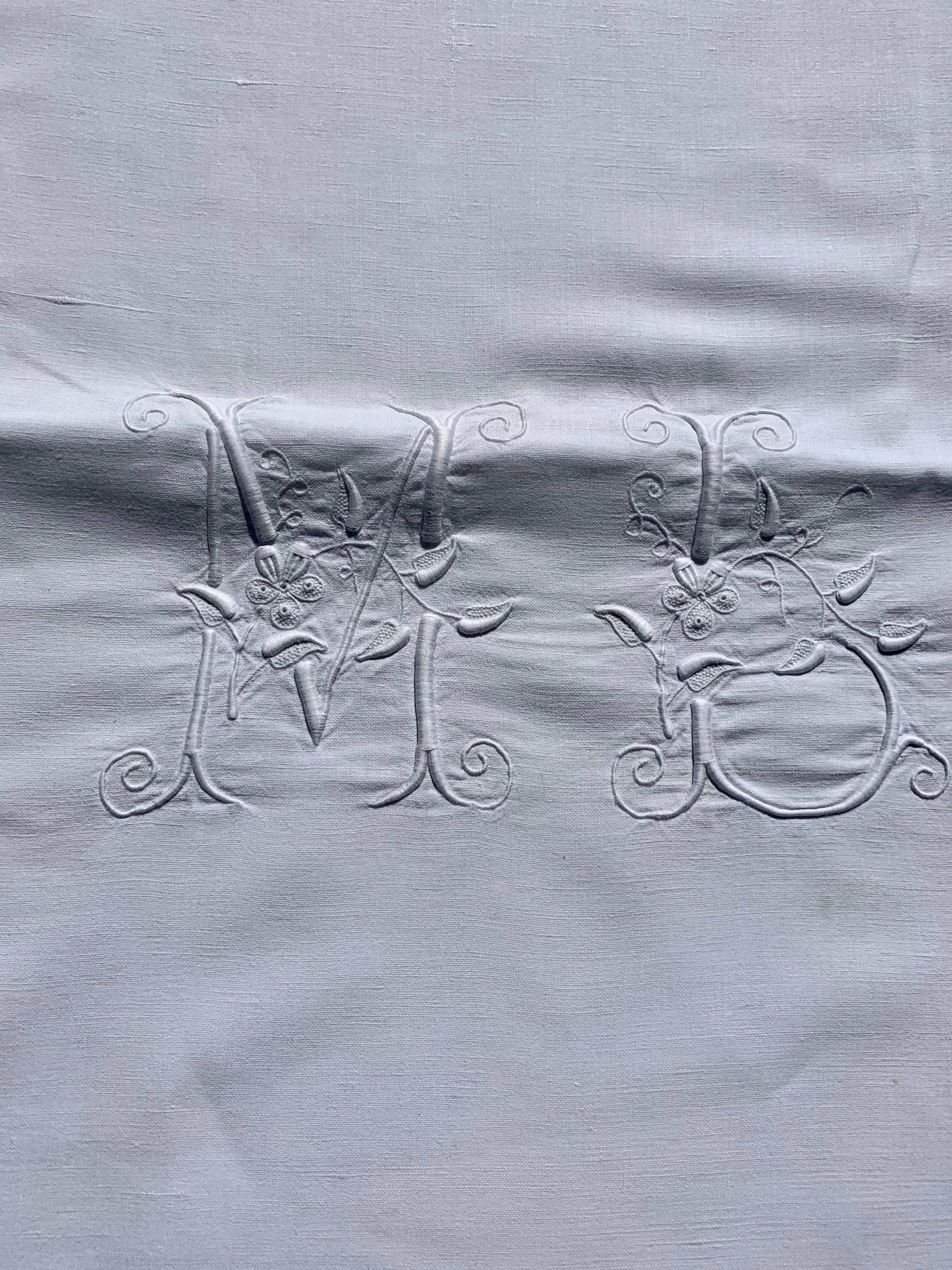 A French Antique Métis Linen Wedding Sheet With an Embroidered