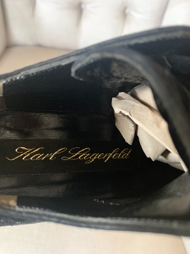 Vintage Karl Lagerfeld ankle boots in suede and leather in the eighteenth century style
