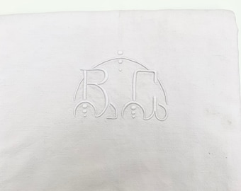 Una sábana antigua francesa Art Déco de lino con monograma, de alrededor de 1930.