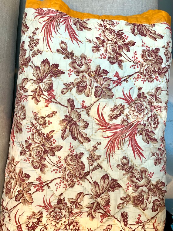 1890 年頃の 19 世紀フランスのアンティーク花柄コットンキルト - Etsy