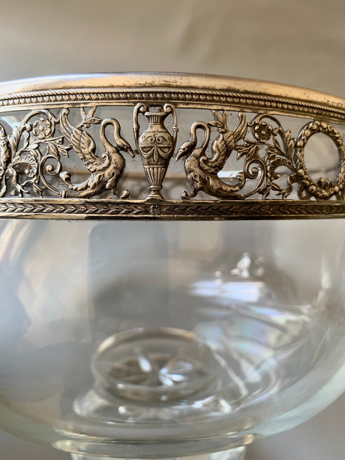 Napoleon III cut glass and silver overlay tall footed bowl Etsy