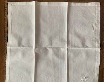 A set of 14 Art Déco antique French white linen monogrammed napkins circa 1930