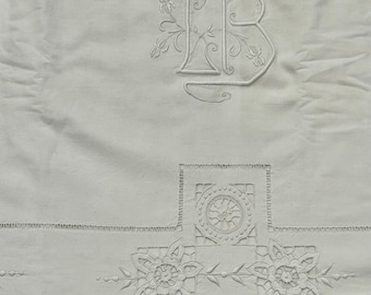アンティークリネンベッドシーツ 1900年代 モノグラム「R N」カット