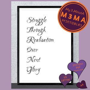 STRONG;Black & White Digital Download;Motivational Printable;Inspirational Acrostic Poem;Positive Home Decor Quote;Minimalist Word Art;Gift