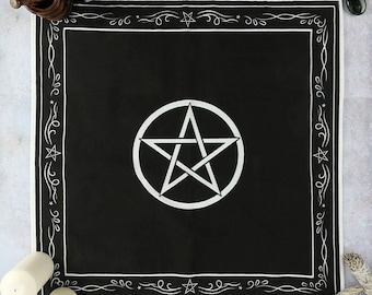 Altar Cloth Pentagram, 70x70cm or 94x94cm Normal or Large Sizes, Black Gothic Wicca Witchcraft Pentacle