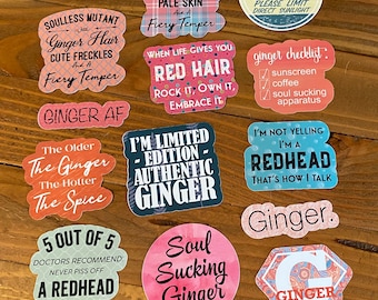 GEMBERSTICKERS - Kies je stickers - Aangepast bedrag vinyl stickerpakket - Redhead Pride - inspirerende grappige stickers - cadeau voor roodharigen