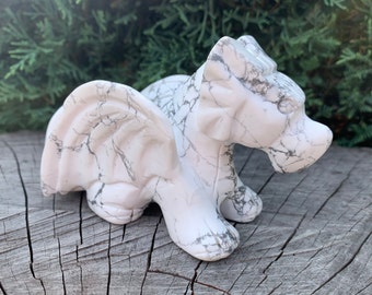 Howlite Dragon Figurine: Reiki Infused Crystal (13.3oz)