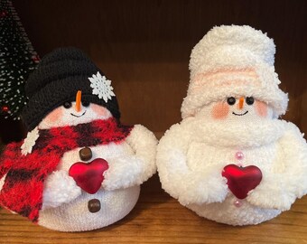 Snowmen,sock penguins and sock bunnies.