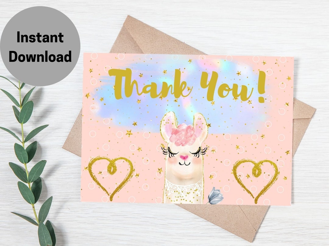 Printable Llama Thank You Card, Printable Thank You, Pdf Download, Card Printable, Printables