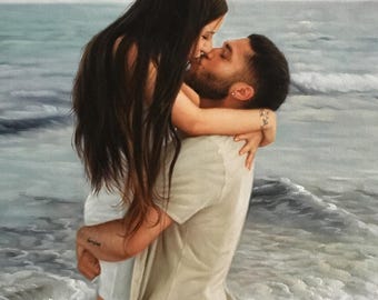 カスタムウェディングポートレート油絵：手描きの家族アート