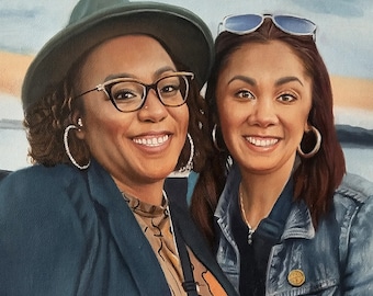 カスタム手描きカップルポートレート：記念日の油絵