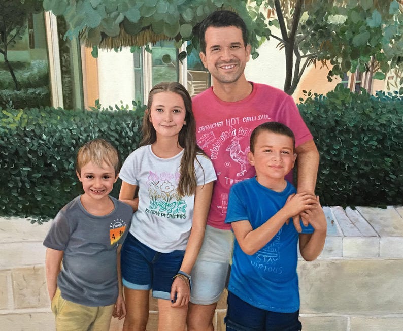 Hand-painted portraits of people，Custom oil painting from photo，Family portrait，Custom portrait，Commission portrait，Memorial portrait image 1