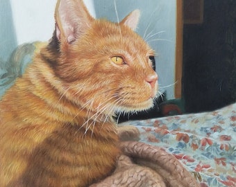 手描きの猫の肖像画：カスタムペット油絵