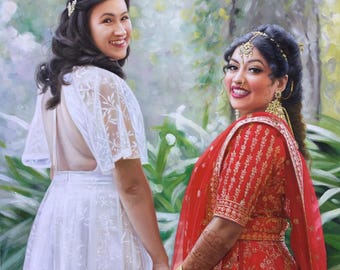 写真から手描きの肖像画：カスタム油絵、家族の記念品