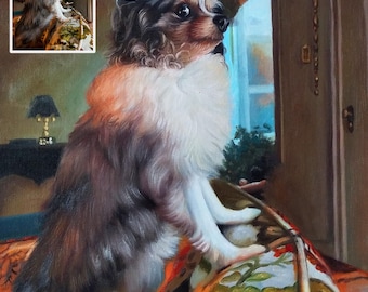 キャンバスに描かれた手作りのペットの肖像画油絵：カスタムドッグアート