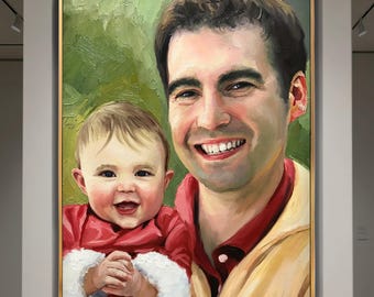 Retrato al óleo pintado a mano sobre lienzo: Arte familiar personalizado