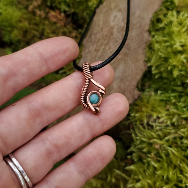 Mini Copper & Larimar Unique Crystal Wire Wrapped Necklace