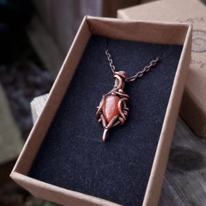 Orange Sunstone Mini Wire Wrapped Crystal Pendant Necklace