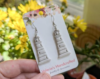 Lighthouse Earrings - in cream - polymer clay - handmade