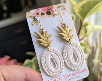 Pineapple Earrings - in Cream & Gold - polymer clay - fruit - summer