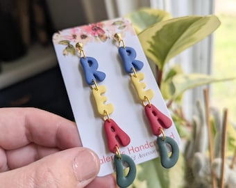 READ Earrings - in bold colors - polymer clay - teacher gift