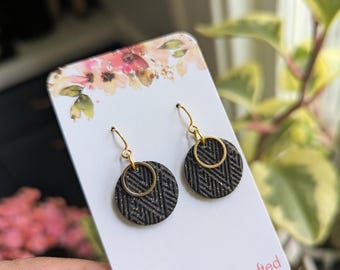 Circle Dangles- in glitter black - polymer clay - neutral