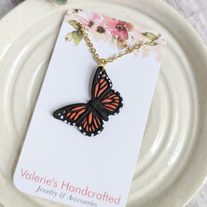 Hand painted Monarch Butterfly Necklace - Polymer Clay - Insect Jewelry - Unique