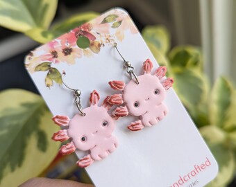 Axolotl Earrings - polymer clay - pink - animal - creature