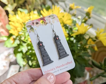 Lighthouse Earrings - in charcoal - polymer clay earrings - beach - summer