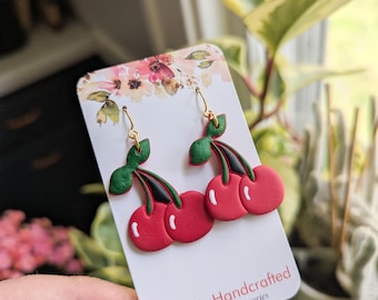 Cherry Earrings - Polymer Clay - fruit jewelry- Michigan cherry - gift for her