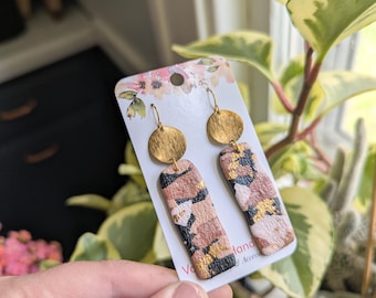 Organic Rectangle with raw brass connector - polymer clay - neutral - terrazzo