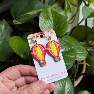 Hand Painted Hot Air Balloon Earrings - in red, yellow and orange - polymer clay - acrylic paint - unique - lightweight - gift for her